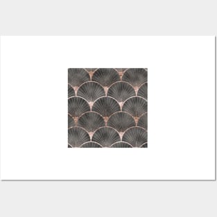 Art Deco elegance - rose gold & steel grey fan Posters and Art